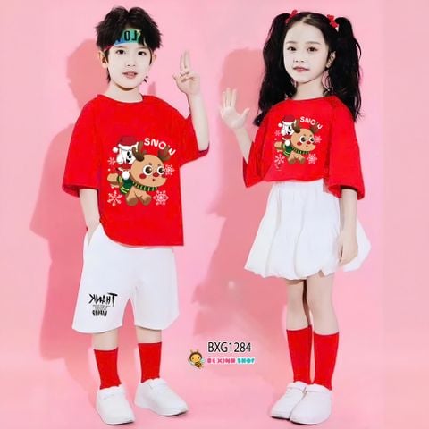 NOEL - Bộ đồng phục bé trai & bé gái áo thun quần váy bí cho bé đi chơi BXG1286