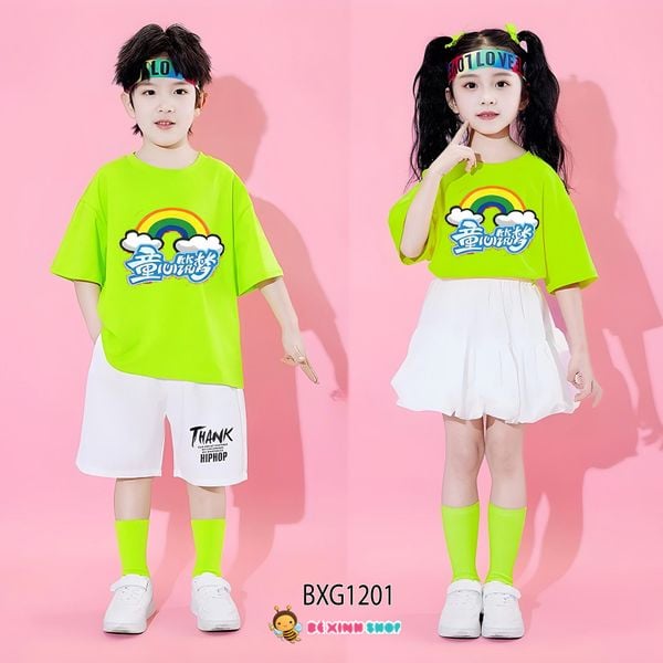 Bộ đồng phục bé trai & bé gái áo thun quần váy bí cho bé nhảy múa, đi chơi BXG1188