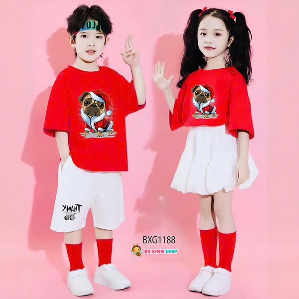 Bộ đồng phục bé trai & bé gái áo thun quần váy bí cho bé nhảy múa, đi chơi BXG1188