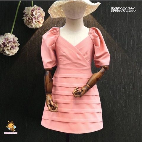 Đầm lụa xếp ly tầng dễ thương cho bé gái DGB191504