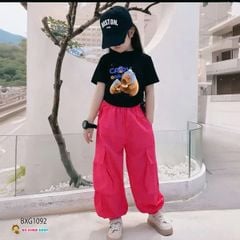 Bộ áo rút dây CapyBara quần kaki jogger túi hộp dễ thương cho bé gái đi chơi, học nhảy BXG1092