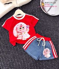 Set jean bé gái quần ĐÙI SỌC phối màu in Baby Three dễ thương cho bé gái BGB124109