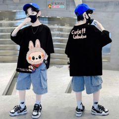 Set jean túi hộp in Labubu Cute dễ thương cho bé trai BTB28581