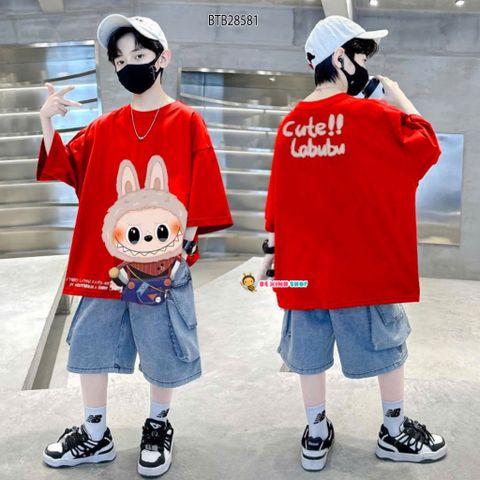 Set jean túi hộp in Labubu Cute dễ thương cho bé trai BTB28581