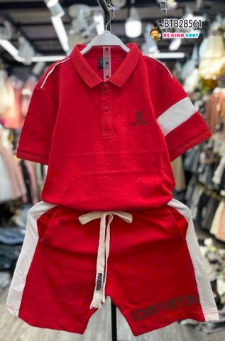 Set cổ trụ  lé vai  phối màu thêu L..V dễ thương cho bé trai BTB28560
