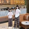 Set áo in chữ quần suông caro dễ thương cho Mẹ & Bé Gái BXG1486