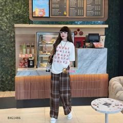 Set áo in chữ quần suông caro dễ thương cho Mẹ & Bé Gái BXG1486