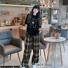 Set áo in chữ quần suông caro dễ thương cho Mẹ & Bé Gái BXG1486