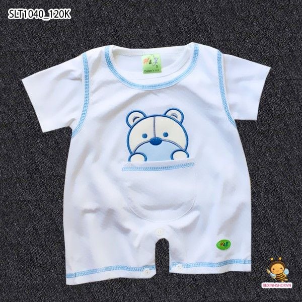 Set liền quần thêu đắp gấu túi kèm áo dễ thương cho bé SLT1039