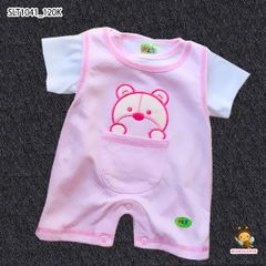 Set liền quần thêu đắp gấu túi kèm áo dễ thương cho bé SLT1039