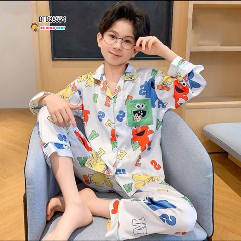 Set Pijama lụa tay dài quần dài  dễ thương cho bé trai BTB28552