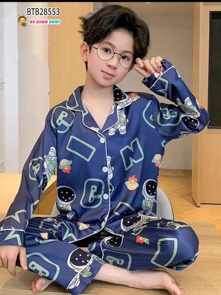 Set Pijama lụa tay dài quần dài  dễ thương cho bé trai BTB28552