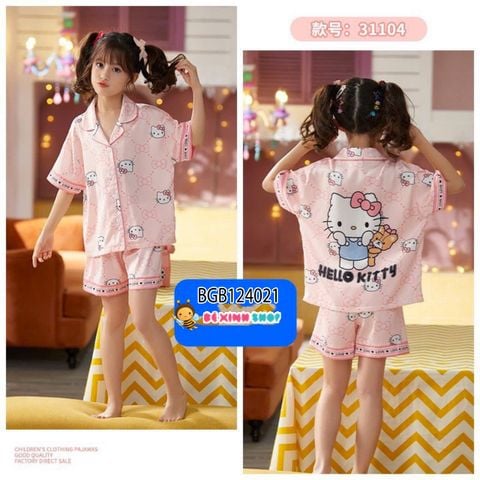 Set pijama lụa đùi hoạ tiết dễ thương cho bé gái BGB124021