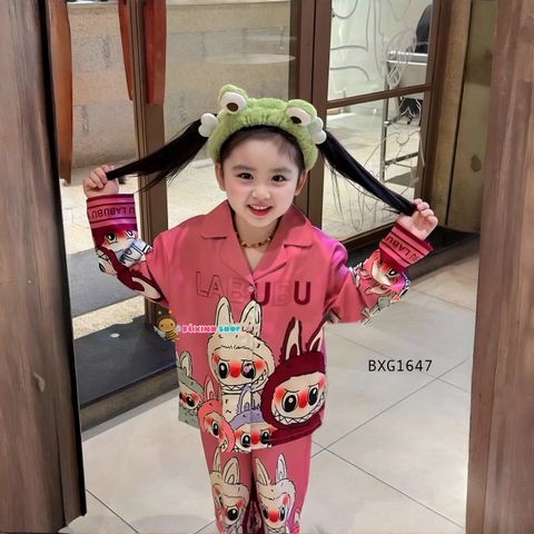 Pijama lụa dài tay Labubu dễ thương cho bé gái BXG1647