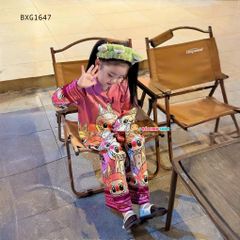 Pijama lụa dài tay Labubu dễ thương cho bé gái BXG1647