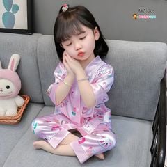 Pijama lụa mặc nhà ngắn tay dễ thương cho bé gái BXG1204
