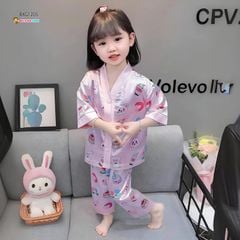Pijama lụa mặc nhà ngắn tay dễ thương cho bé gái BXG1204