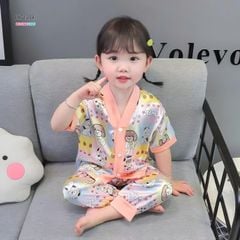 Pijama lụa mặc nhà ngắn tay dễ thương cho bé gái BXG1204