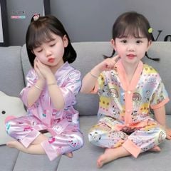 Pijama lụa mặc nhà ngắn tay dễ thương cho bé gái BXG1204