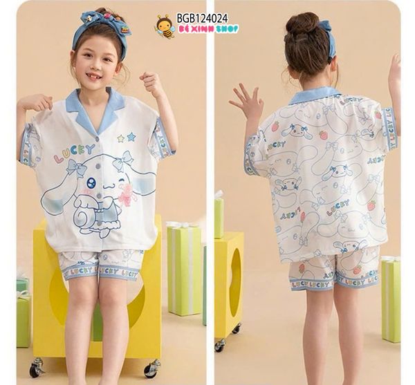 Set pijama lụa đùi hoạ tiết dễ thương cho bé gái BGB124021