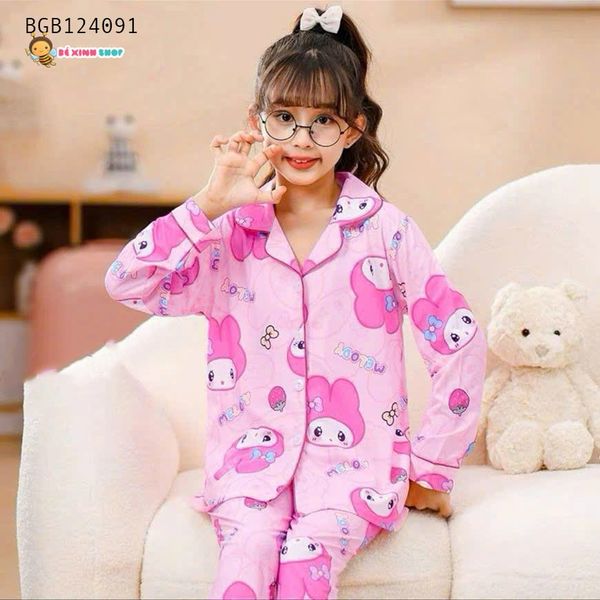 Pijama lụa mềm tay dài P kid  dễ thương cho bé gái BGB124091