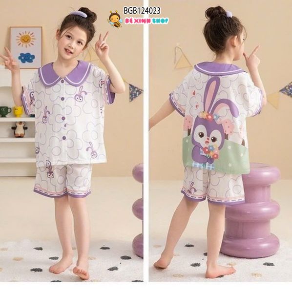 Set pijama lụa đùi hoạ tiết dễ thương cho bé gái BGB124021