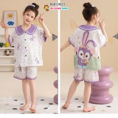 Set pijama lụa đùi hoạ tiết dễ thương cho bé gái BGB124021
