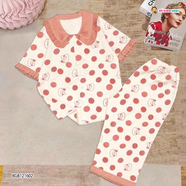 [XẢ KHO] Pijama chấm bi cổ sen dễ thương cho bé gái BGB121600