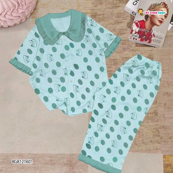 [XẢ KHO] Pijama chấm bi cổ sen dễ thương cho bé gái BGB121600