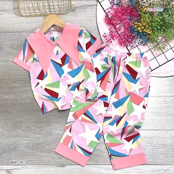 [XẢ KHO] Pijama cổ kim cương dễ thương cho bé gái BGB121815