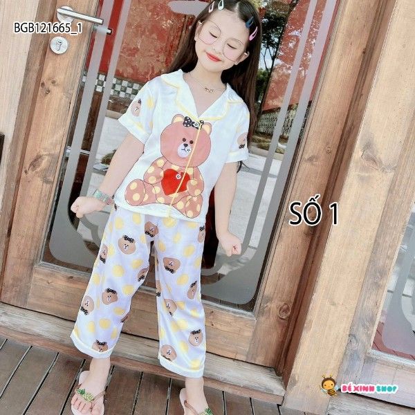 Pijama GẤU chấm bi dễ thương cho bé gái BGB121665