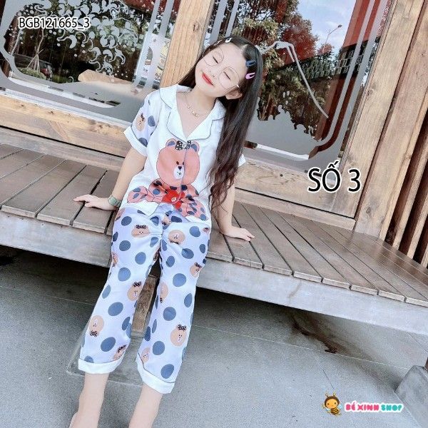 Pijama GẤU chấm bi dễ thương cho bé gái BGB121665