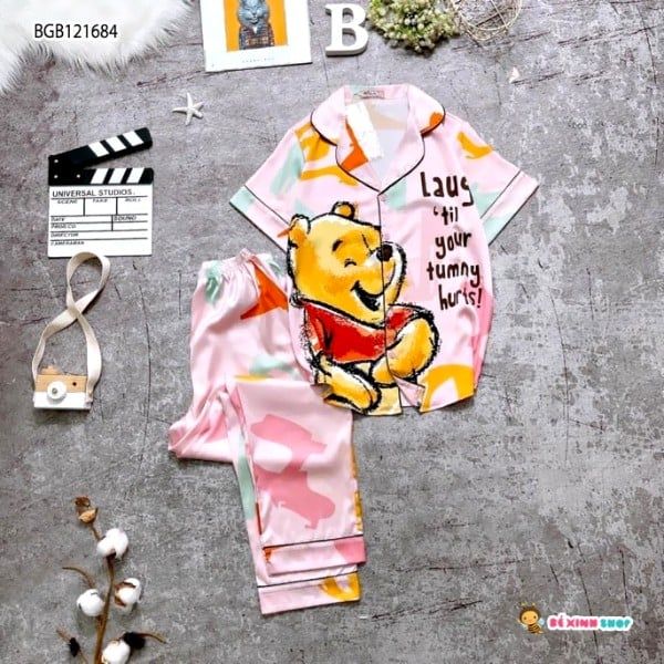 Pijama in gấu Pooh chữ dễ thương cho bé gái BGB121683