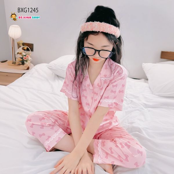 Pizama lụa dài mặc nhà dễ thương cho bé gái BXG1243