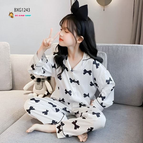 Pizama lụa dài mặc nhà dễ thương cho bé gái BXG1243