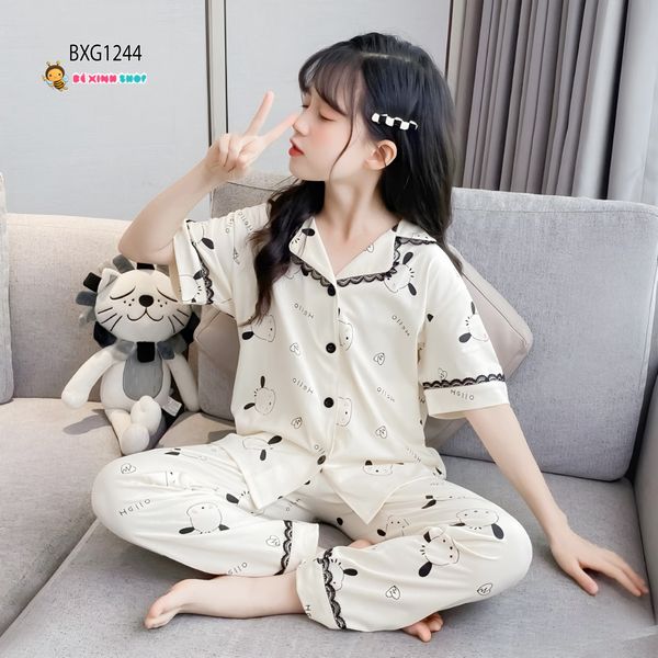 Pizama lụa dài mặc nhà dễ thương cho bé gái BXG1243