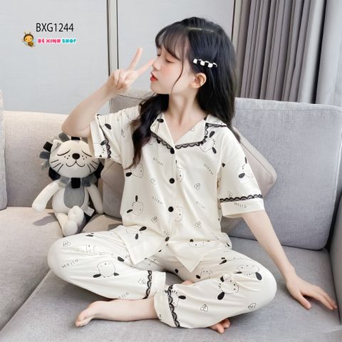 Pizama lụa dài mặc nhà dễ thương cho bé gái BXG1243