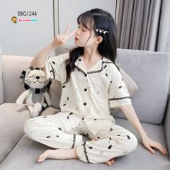 Pizama lụa dài mặc nhà dễ thương cho bé gái BXG1243