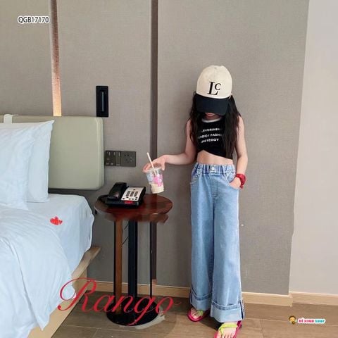 [XẢ KHO] Quần jeans ống rộng xắn lai dễ thương cho bé gái QGB17169