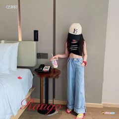 Quần jeans ống rộng xắn lai dễ thương cho bé gái QGB17169
