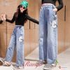 Quần jeans ống rộng chữ C dễ thương cho bé gái QGB17126