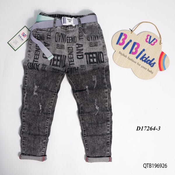 Quần jeans dài wash rách kèm phụ kiện dễ thương cho bé trai QTB196924