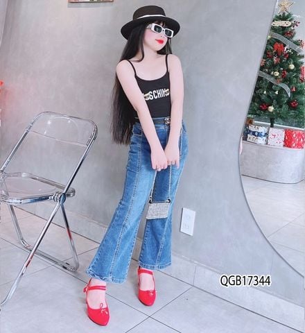 Quần jeans ống loe wash cho bé gái mix đồ QGB17344