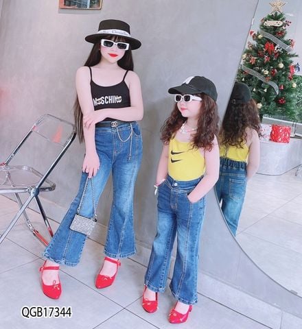 Quần jeans ống loe wash cho bé gái mix đồ QGB17344