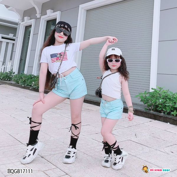 Quần sort jeans mộc dễ thương cho bé gái QGB17111