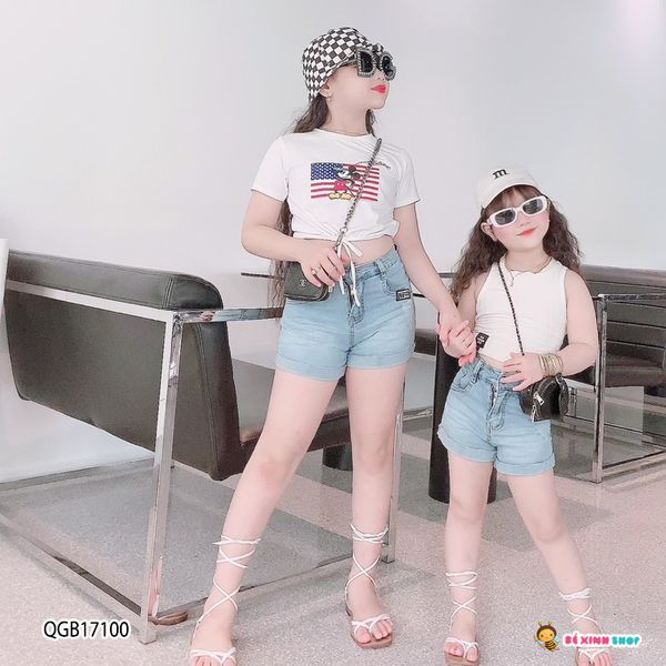 Quần sort jeans dễ thương cho bé gái QGB17100