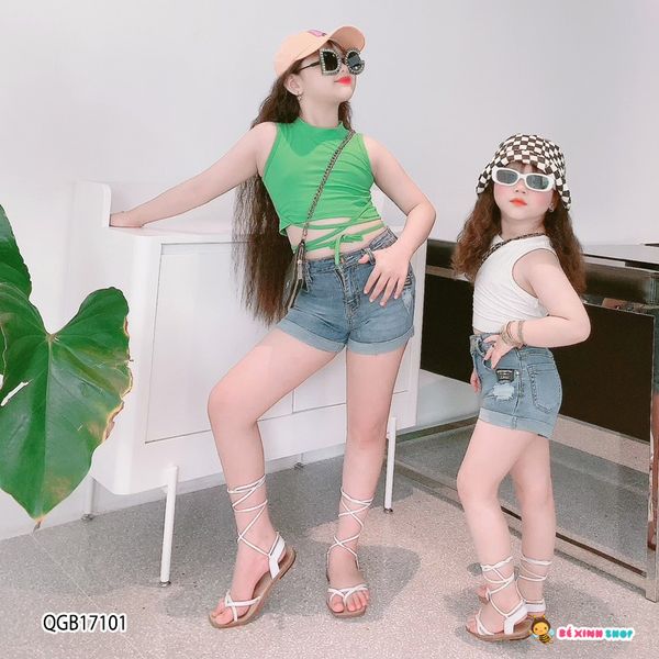 Quần sort jeans dễ thương cho bé gái QGB17100