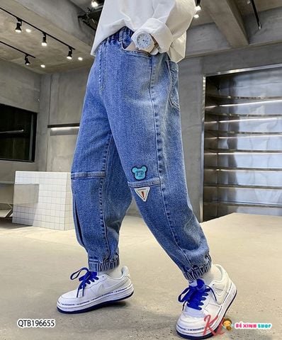 [XẢ KHO] Quần jeans jogger thêu hình dễ thương cho bé trai QTB196655