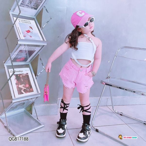 Quần sort jeans wash rách dễ thương cho bé gái QGB17185