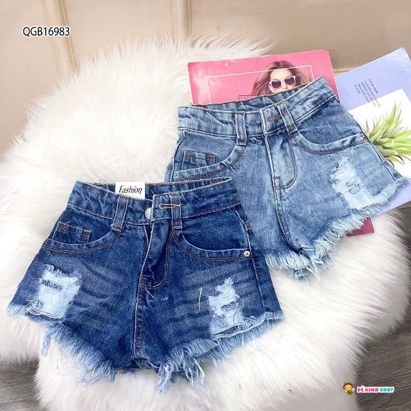 [XẢ KHO] Quần sort jeans wash rách dễ thương cho bé gái QGB16983